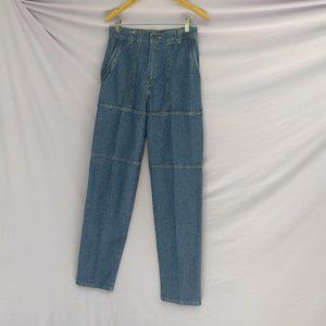 VINTAGE Highrise Patchwork Mom Tapered leg Jeans 32w +MEASUREMENT  100%cotton